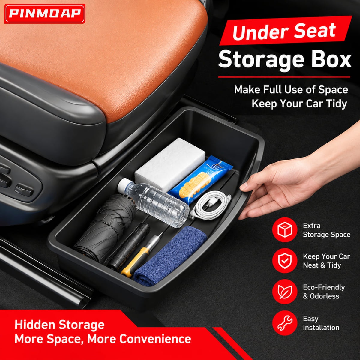 Car Cable Organizer - PINMOAP Auto-opbergbak voor onder de stoel,