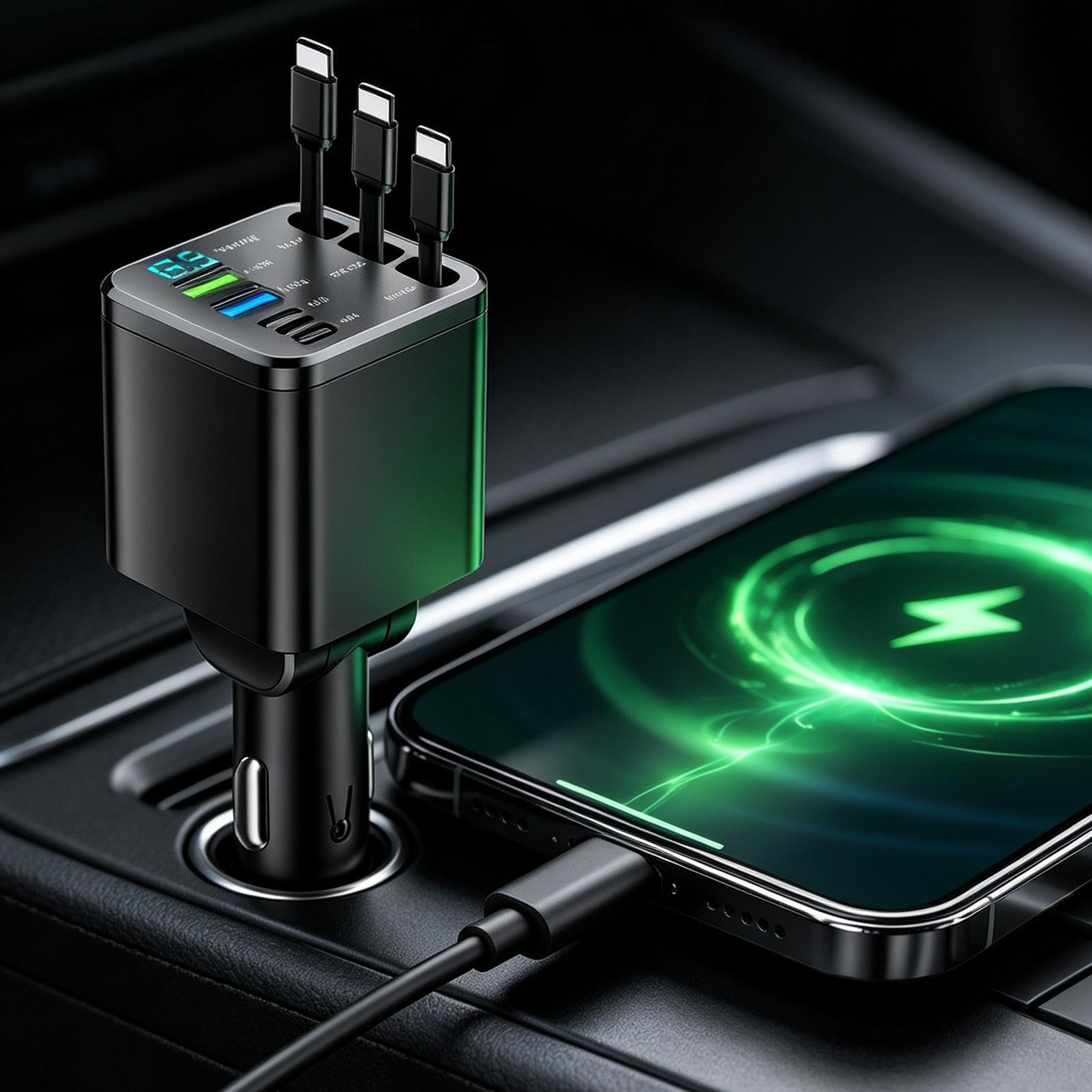 Intrekbare autolader 102W snel - Car Charger recensie en prijs